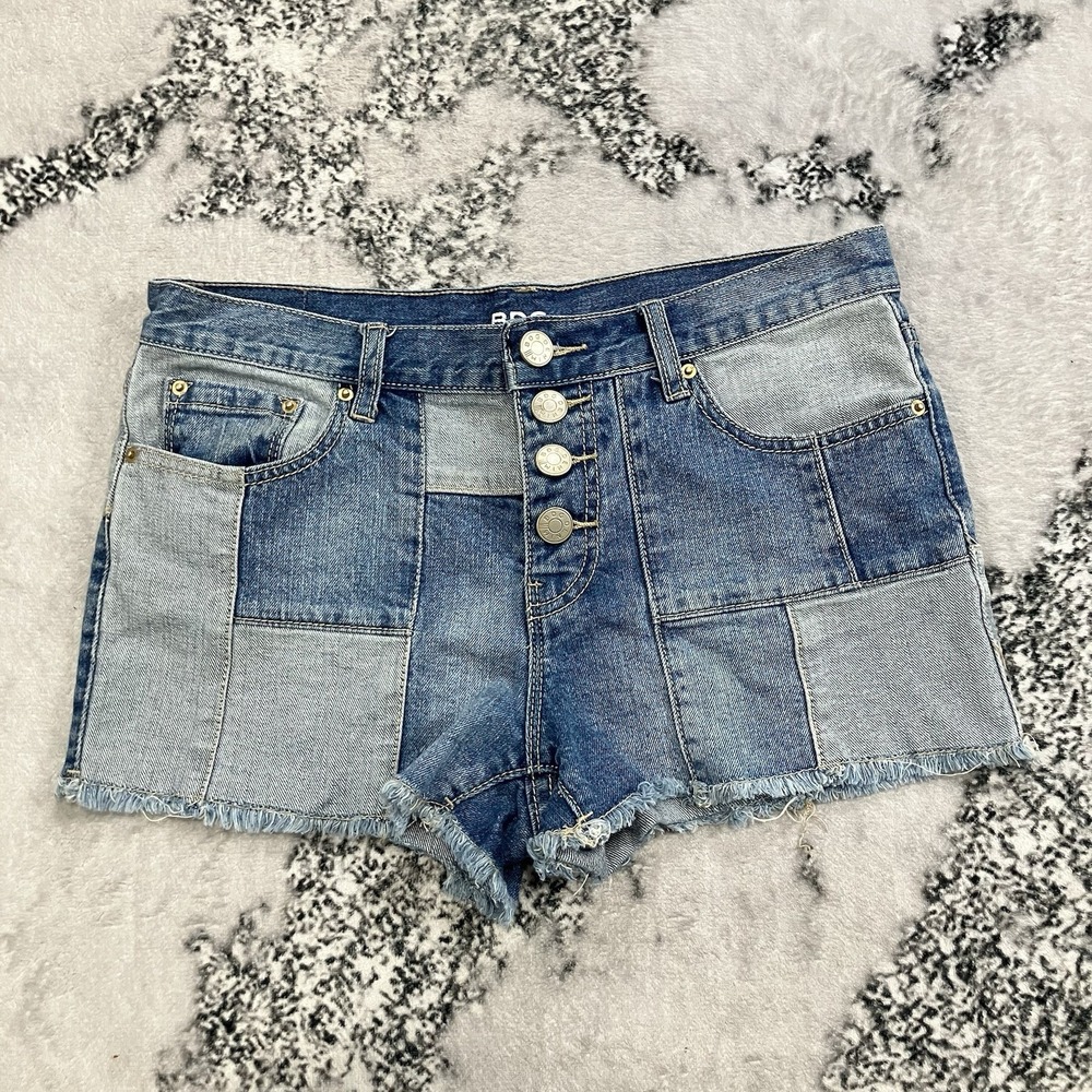BDG Patchwork Denim Shorts Size 26 High‎ Rise Button Fly Frayed Hem Women